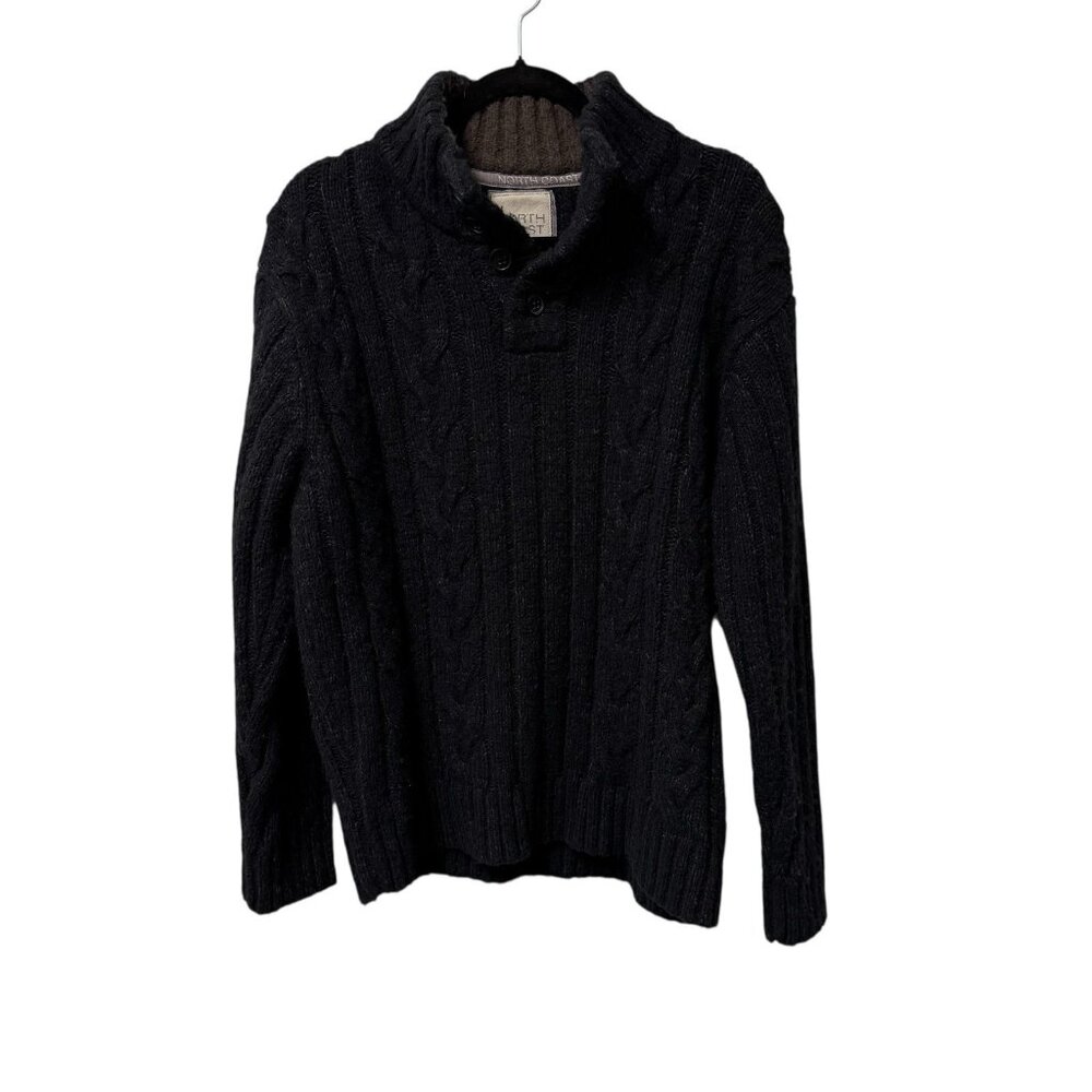 M&S NORTH COAST KNIT SWEATER THICK WOOL BLEND MENS L CABLE KNIT DARK ACADEMIA